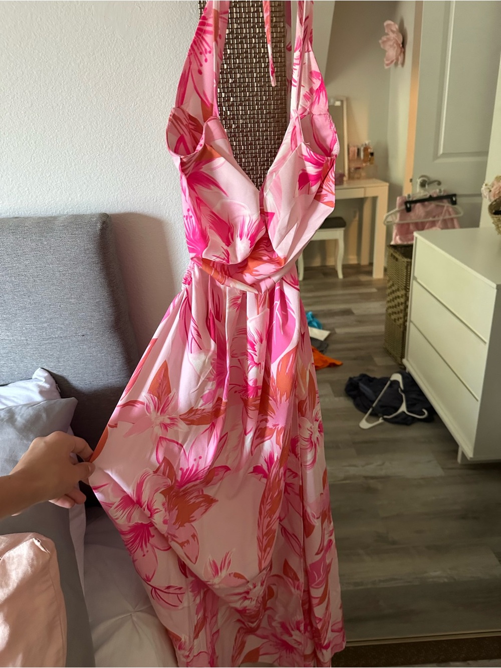 Amazon Pink & Coral Floral Halter Maxi Dress